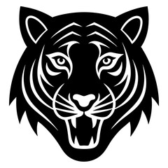 tiger head black silhouette vector, Simple silhouette Design vector icon with white background.