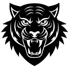 tiger head black silhouette vector, Simple silhouette Design vector icon with white background.