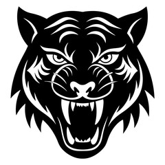 Fototapeta premium tiger head black silhouette vector, Simple silhouette Design vector icon with white background.