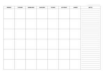 Monthly planner calendar template with for notes