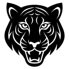 tiger head black silhouette vector, Simple silhouette Design vector icon with white background.