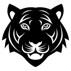 tiger head black silhouette vector, Simple silhouette Design vector icon with white background.