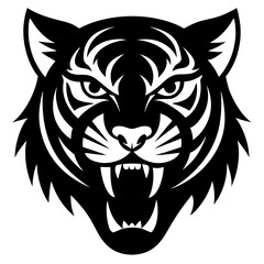 tiger head black silhouette vector, Simple silhouette Design vector icon with white background.