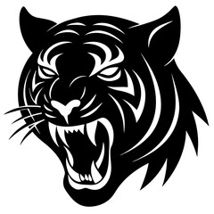 tiger head black silhouette vector, Simple silhouette Design vector icon with white background.