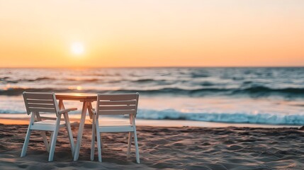 Fototapeta premium romantic beach sunset, couple chairs - minimalism