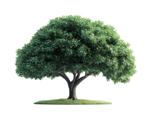 Lush green tree with rounded canopy in nature high fidelity environment vibrant viewpoint isolated on transparent background png