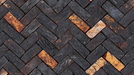 Herringbone Patterned Dark and Orange Brick Pavement Texture Background