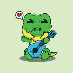 Crocodile playing guitar cartoon vector illustration.