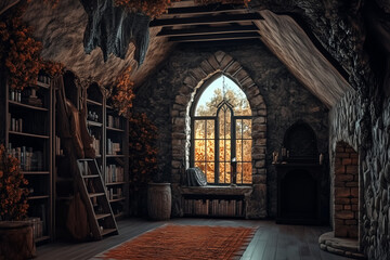 Fototapeta premium Medieval apartment design concept background.