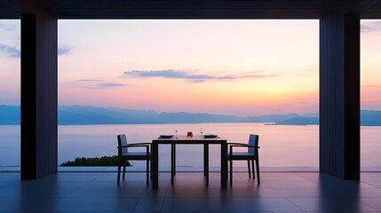 romantic sunset dinner, ocean view - minimalist design