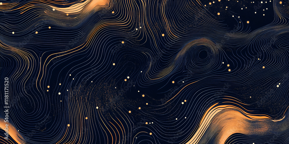 Poster abstract swirling lines: a mesmerizing abstract pattern with swirling black and gold lines, interspe