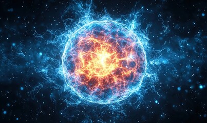 Fiery energy sphere in cosmic space, ideal for sci-fi projects.