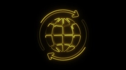 Glowing Neon Earth Cycles Icon, Environmental and Nature Symbol, HD Video Motion Graphic Animation on Black Background