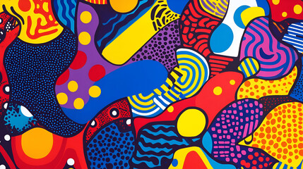 Fototapeta premium Abstract Colorful Pattern: An intricate abstract pattern explodes with vibrant colors, featuring a captivating blend of organic and geometric shapes in a dynamic interplay of lines, dots, and swirls.