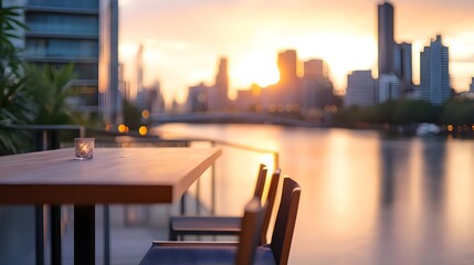 sunset cityscape rooftop bar scene - golden hour photography