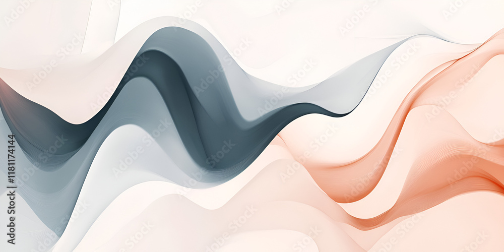 Wall mural Abstract Flowing Waves:  Fluid, translucent waves in shades of peach, grey, and white create a dynamic, abstract composition, suggesting movement, fluidity, and serenity.  