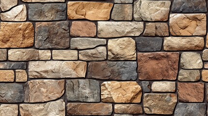 Fototapeta premium Rustic Brown and Gray Stone Wall Texture Background Irregular Shaped Stones Masonry