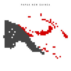 Papua New Guinea pixel flag map icon. 8 bit pixel art Papuan map covered with flag. Flat vector illustration isolated on white background.