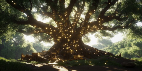 Obraz premium A forest tribe that lives among giant trees with r_012