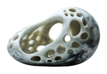 Abstract egg shape sculpture studio model contemporary design close-up view layered textures concept isolated on transparent background png