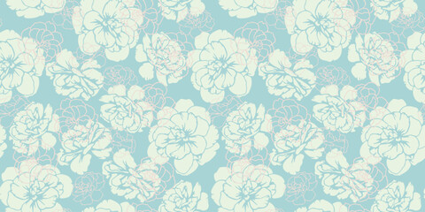  Pastel seamless pattern with abstract shapes buttercups, pansies flowers. Creative contour silhouettes, lines, outlined floral print. Vector hand drawn. Unique nature ornament for design