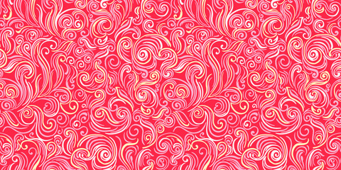Pink seamless pattern with texture twisted line shape. Vector hand drawing unique graphics and curved smooth lines. Colorful contemporary ornamental texture. Simple background.