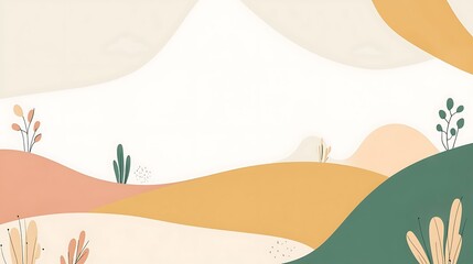 Abstract autumn landscape; hills, plants, nature background; website banner.