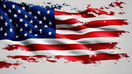 Vibrant Illustration of the American Flag with Artistic Brush Strokes and Textures Displaying Patriotism and National Identity