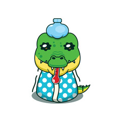 Crocodile sick cartoon vector illustration