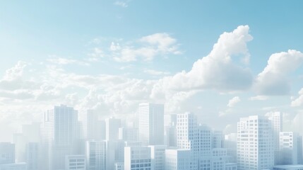 Obraz premium Hazy cityscape under a bright, partly cloudy sky.