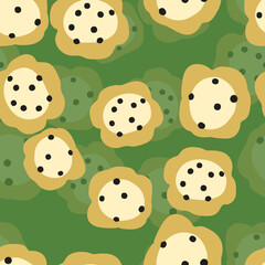 seamless cute hand drawn flowers pattern on green background