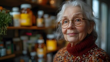 Elderly patient using voice-activated healthcare assistant for medication reminders and health monitoring