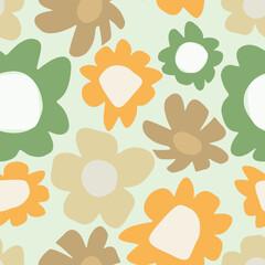 seamless doodle hand drawn flowers pattern on green background