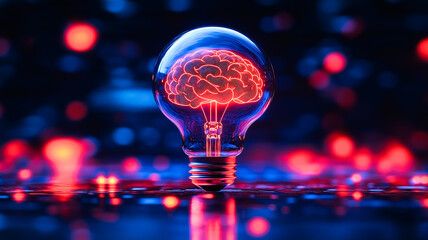 Brainpower:  A glowing light bulb with a red brain inside symbolizes innovation, creativity, and intelligence.