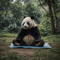 Obraz premium A panda doing yoga.