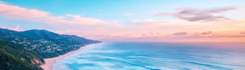 Obraz premium Majestic cliff overlooking a tranquil beach, coastal paradise scenic