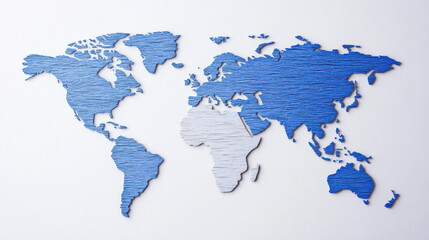 Obraz premium Modern World Map Minimal Map Decor Blue Map Texture Global Home Art Contemporary Map Style, Blue and White Textured World Map Art for Home Decor
