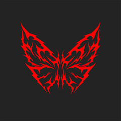 Bold red tribal butterfly vector design on black background. sharp, symmetrical details combine elegance and intensity, perfect for tattoos, logos or striking graphic projects