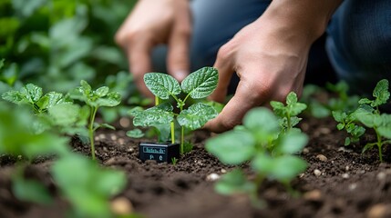 Close-up of advanced soil sensors measuring nutrients and moisture levels