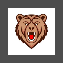 Angry brown bear with sharp teeth and fierce expression, against a plain white background