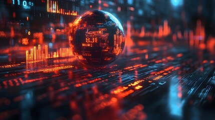 Global trade and finance represented through a 3D holographic globe and currency symbols