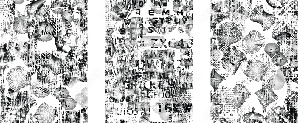 Poster Background with glitch distorted grunge textures . grunge background texture with halftone dots, glitched shapes, textures and lines .Screen print vector background with grunge textured surface.