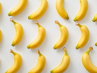 Fresh Yellow Bananas Arranged in a Bright Pattern on White Background