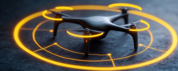 Drone flight capture indoor studio technology showcase high-tech environment close-up view innovation in aerial imaging