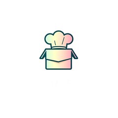 Fototapeta premium Chef's Box Delight: A whimsical illustration of a chef's hat atop a takeout box, rendered in a vibrant pastel gradient. Perfect for food blogs, delivery services, and culinary branding. 