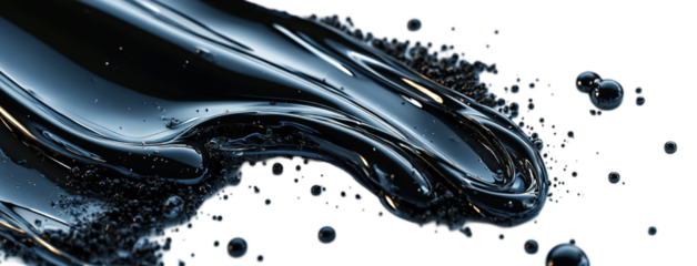 A set of realistic black oil or liquid splashes captured in high detail 