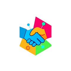 Vibrant Handshake: Colorful Abstract Logo Design 