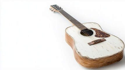 Fototapeta premium vintage acoustic guitar with rustic finish on white background