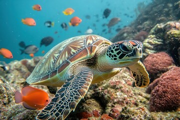 Fototapeta premium Sea Turtle Coral Reef