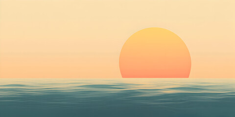 Golden Sunset over the Ocean: A minimalist depiction of a serene sunset over a calm ocean, with a large, golden sun sinking below the horizon.